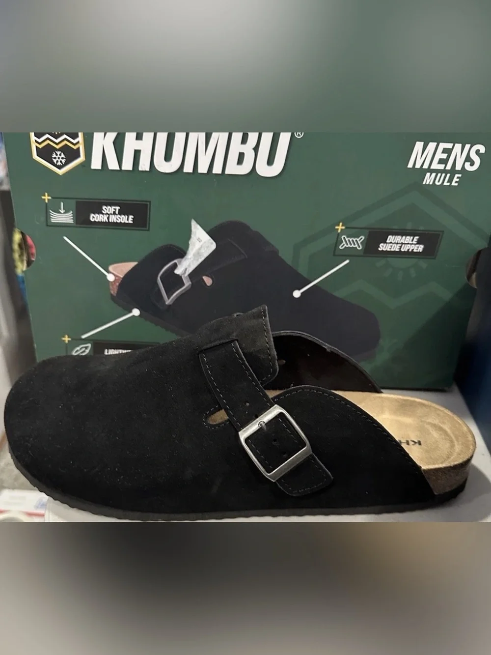 Khombu Damian Mules Men’s Black Suede Slip-On Round Toe Buckle Casual - 11 M